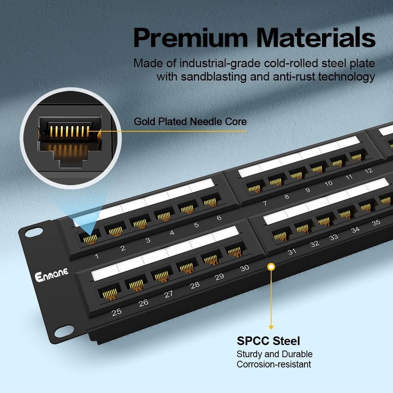 Enmane 2U 48port Patch Panel CAT6 Patch Panel (EC Listed) Rack Mount 19inch Ethernet Patch Panel Punch Down for Cat6, Cat5e, Cat5 Cabling (CAT6) - Image 2